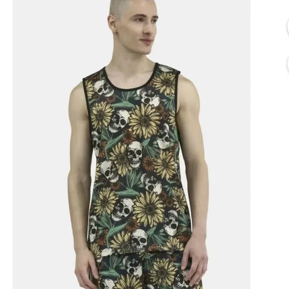 No Boundaries Skull Floral Tank Top Mens Graphic Sleeveless Shirt XL Fit - Picture 4 of 4